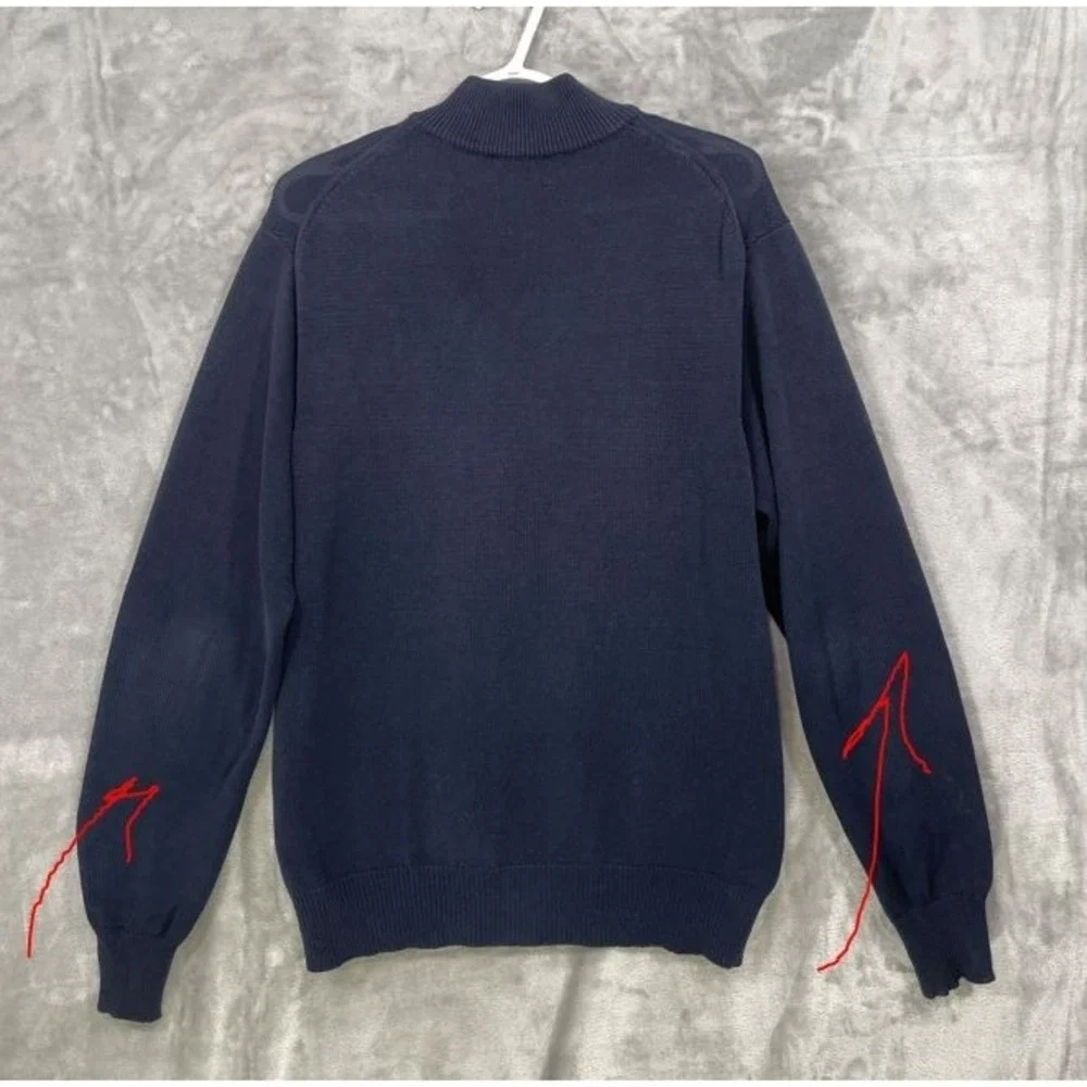 Hackett London Full Zip Cardigan All Cotton Knit Navy Men's Size L Made in Italy